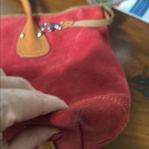 Dooney & Bourke Red Tote with Leather Handles material is suede - Picture 15 of 17